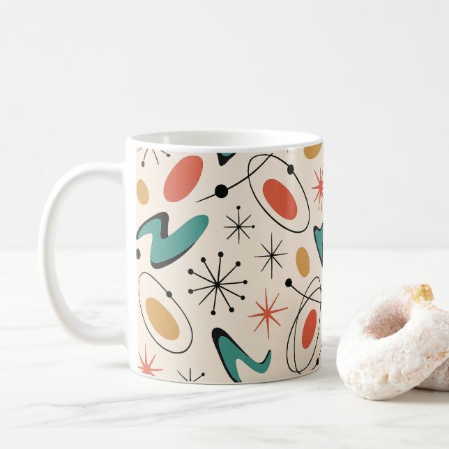 Mid Century Modern Starburst Pattern Coffee Mug (With Donut)