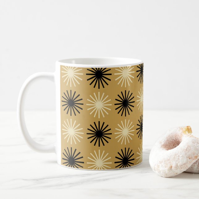 Mid Century Modern Starburst Pattern Coffee Mug (With Donut)
