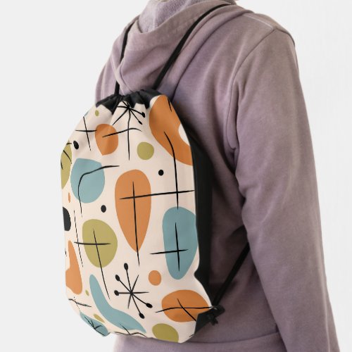 Mid Century Modern Starburst Pattern Drawstring Bag