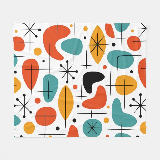 Mid Century Modern Starburst Pattern Fleece Blanket (Front (Horizontal))