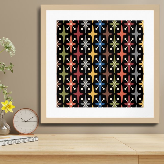 Mid Century Modern Starburst Pattern Framed Art (Table Top)