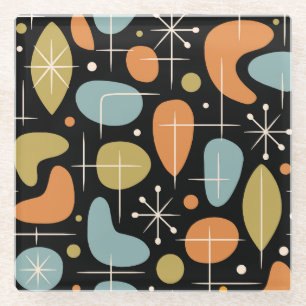 Mid Century Modern Starburst Pattern Glass Coaster
