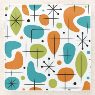 Mid Century Modern Starburst Pattern Glass Coaster