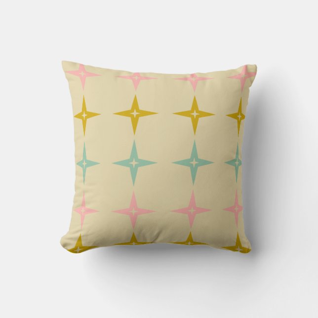 Mid-Century Modern Starburst Pattern in Pink Aqua Throw Pillow (Front)
