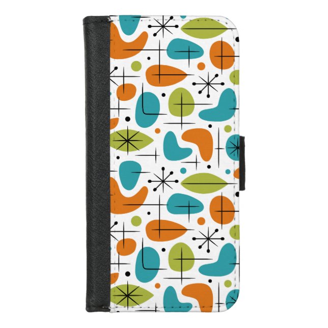 Mid Century Modern Starburst Pattern iPhone Wallet Case (Front)