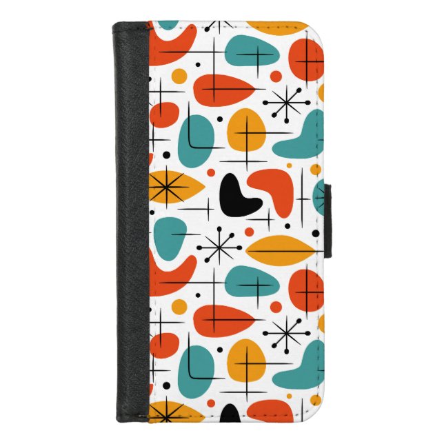 Mid Century Modern Starburst Pattern iPhone Wallet Case (Front)