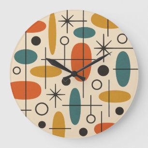Mid Century Modern Starburst Pattern Large Clock