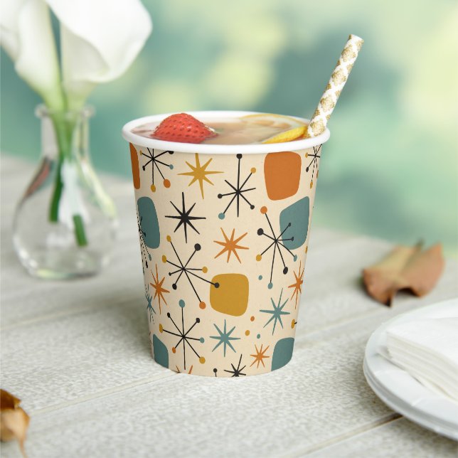 Mid Century Modern Starburst Pattern Paper Cups (Insitu)