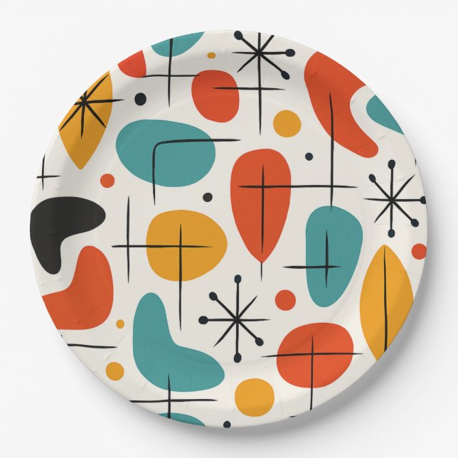 Mid Century Modern Starburst Pattern Paper Plates (Front)