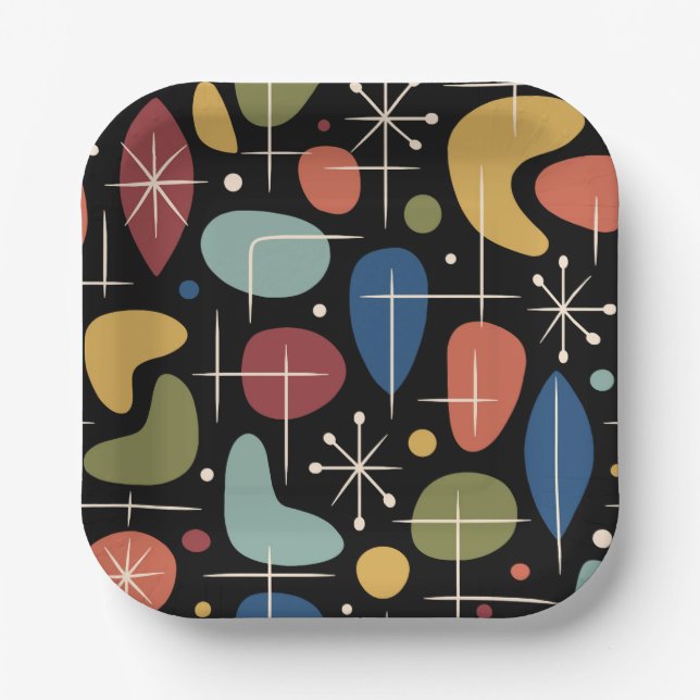 Mid Century Modern Starburst Pattern Paper Plates (Front)