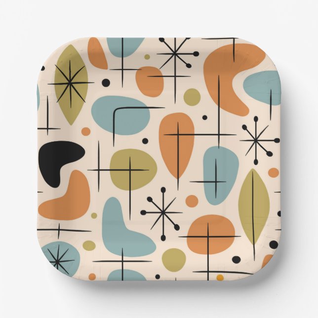 Mid Century Modern Starburst Pattern Paper Plates (Front)