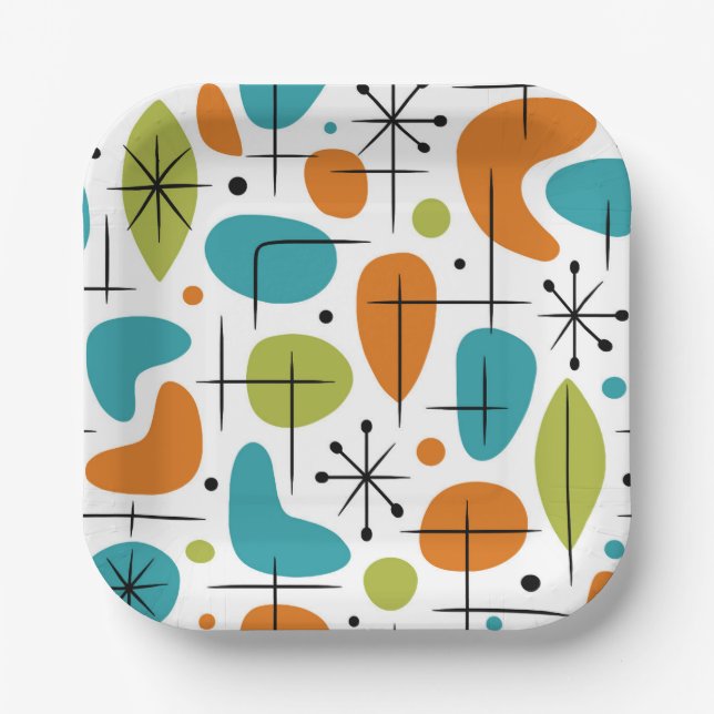 Mid Century Modern Starburst Pattern Paper Plates (Front)