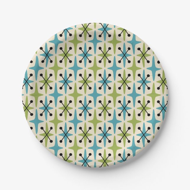 Mid Century Modern Starburst Pattern Paper Plates (Front)