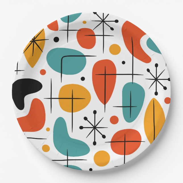 Mid Century Modern Starburst Pattern Paper Plates (Front)