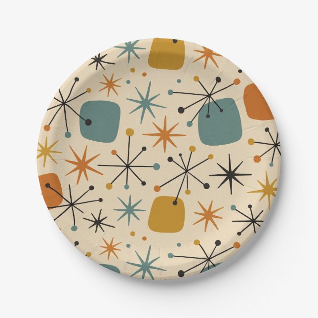 Mid Century Modern Starburst Pattern Paper Plates (Front)