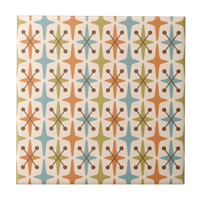 Mid Century Modern Starburst Pattern Pillowcase Ceramic Tile (Front)