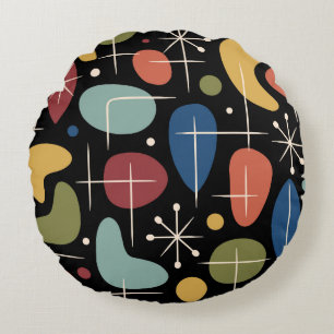 Mid Century Modern Starburst Pattern Round Pillow