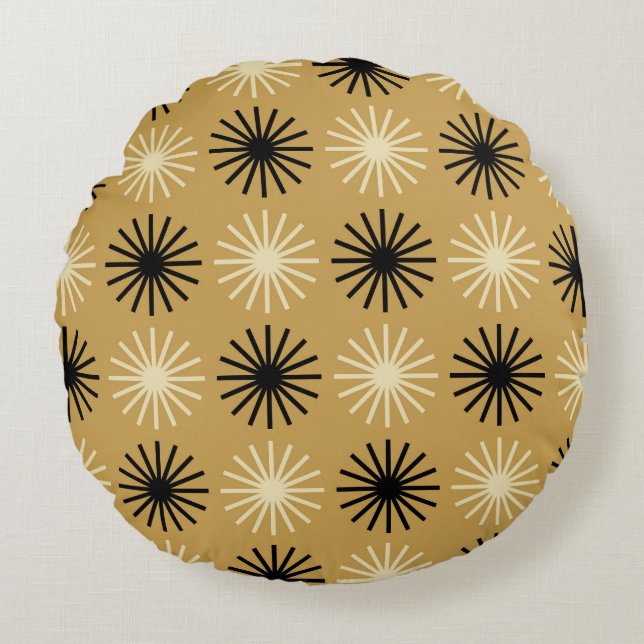 Mid Century Modern Starburst Pattern Round Pillow (Front)