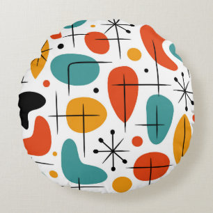 Mid Century Modern Starburst Pattern Round Pillow