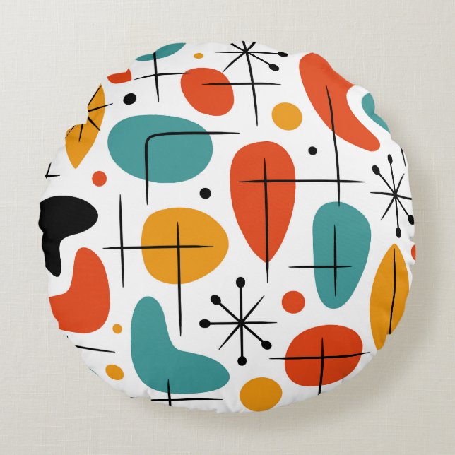 Mid Century Modern Starburst Pattern Round Pillow (Front)
