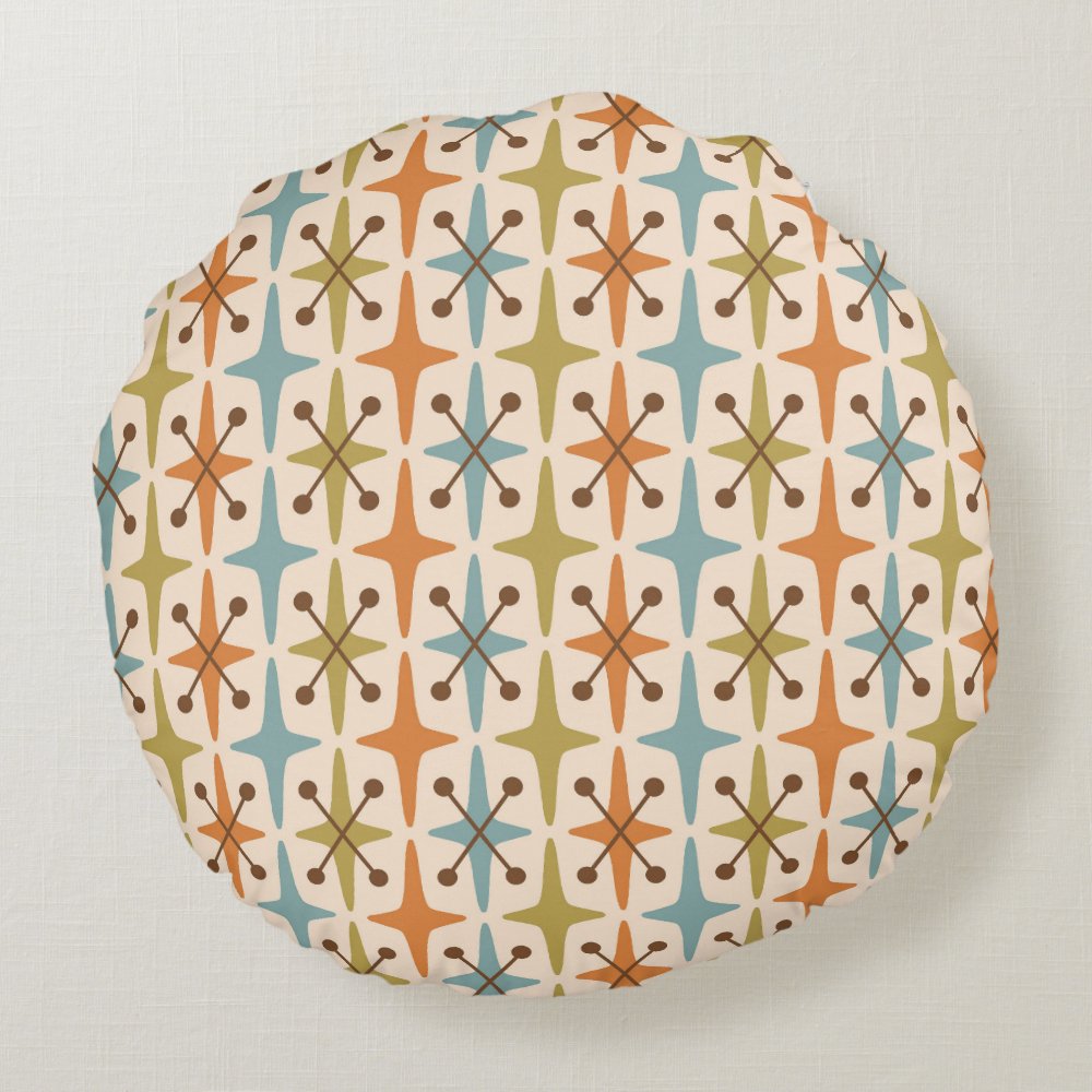 Disover Mid Century Modern Starburst Pattern Round Pillow