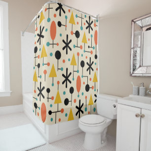 Mid Century Modern Starburst Pattern Shower Curtain