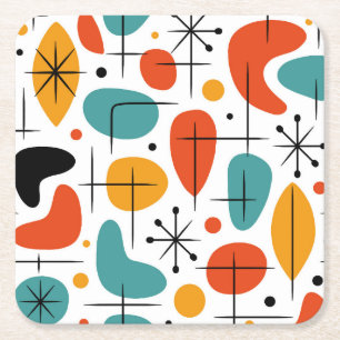 Mid Century Modern Starburst Pattern Square Paper Coaster