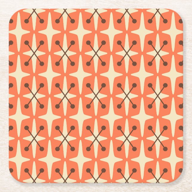 Mid Century Modern Starburst Pattern Square Paper Coaster (Front)