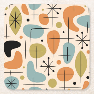 Mid Century Modern Starburst Pattern Square Paper Coaster