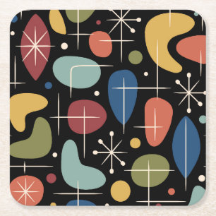 Mid Century Modern Starburst Pattern Square Paper Coaster