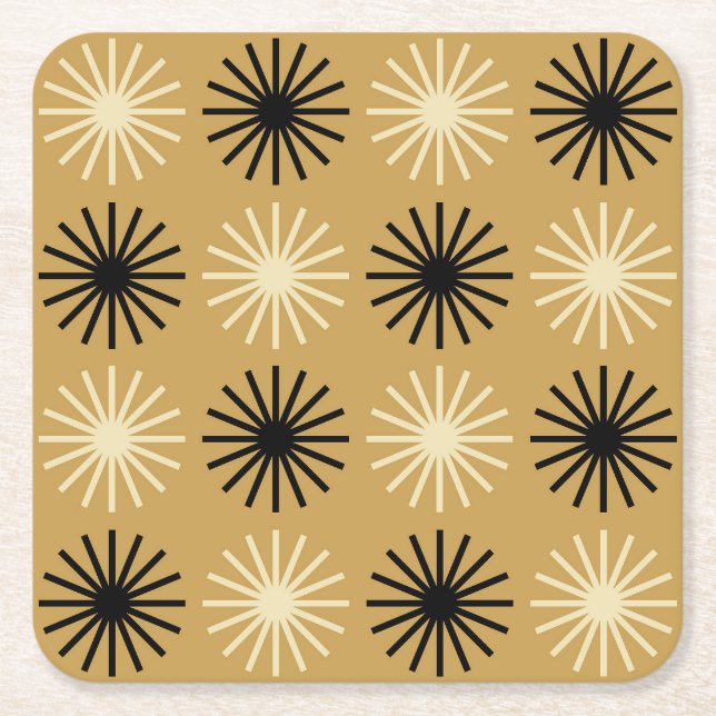 Mid Century Modern Starburst Pattern Square Paper Coaster (Front)