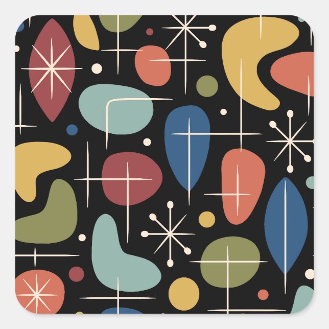 Mid Century Modern Starburst Pattern Square Sticker (Front)