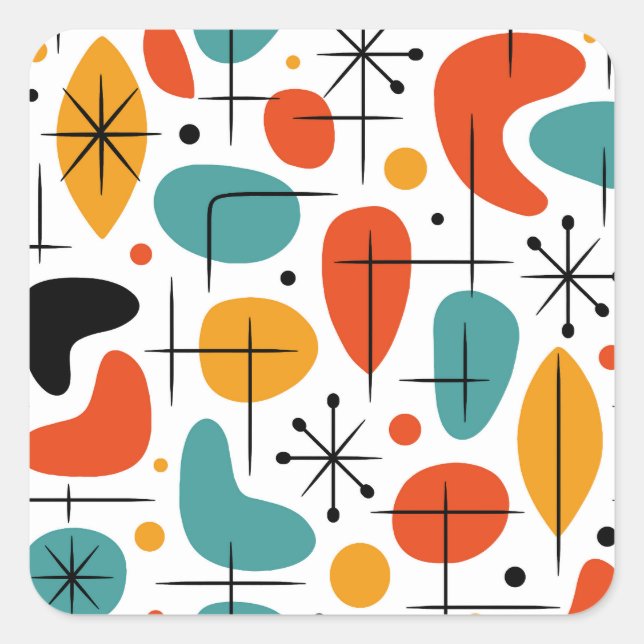 Mid Century Modern Starburst Pattern Square Sticker (Front)
