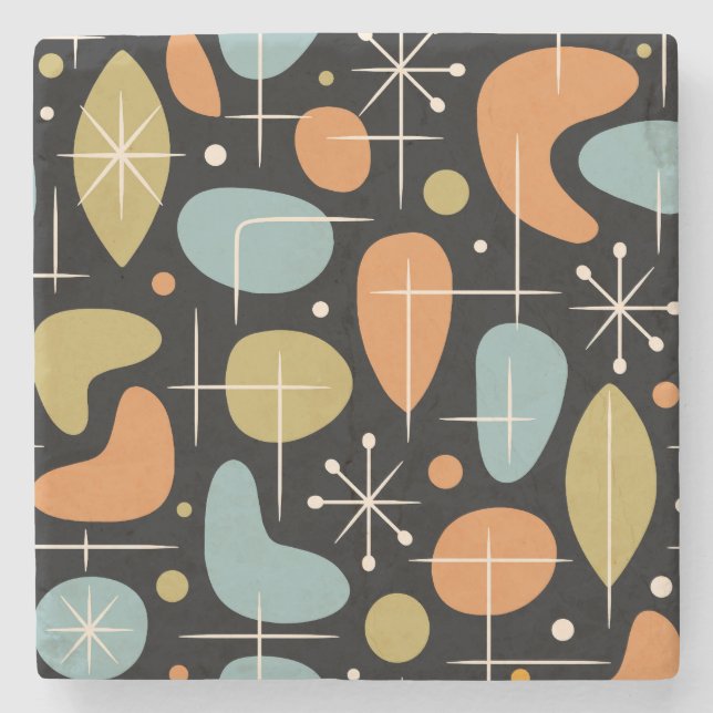 Mid Century Modern Starburst Pattern Stone Coaster (Front)