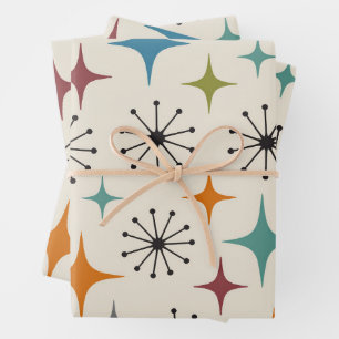 Mid Century Modern Starburst Pattern Wrapping Paper Sheets