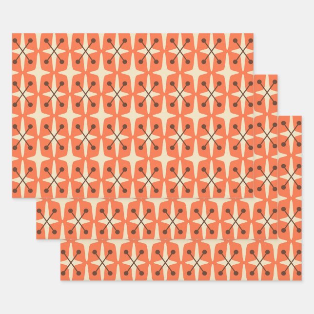 Mid Century Modern Starburst Pattern Wrapping Paper Sheets (Set)