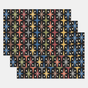 Mid Century Modern Starburst Pattern Wrapping Paper Sheets