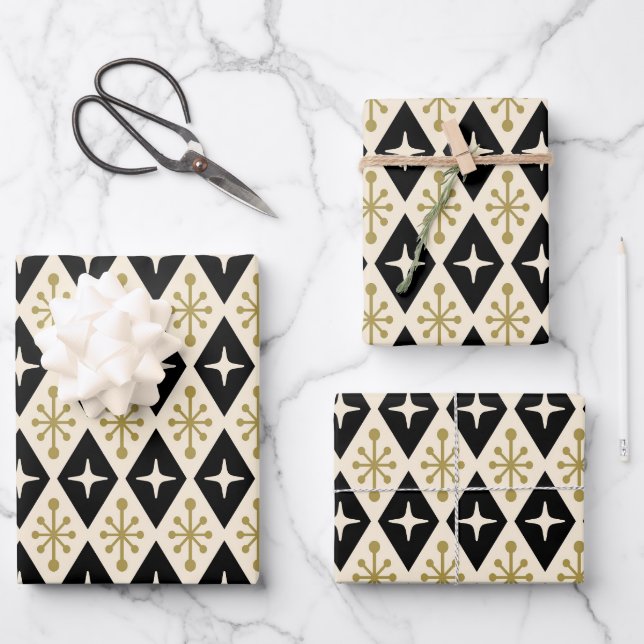 Mid-Century Modern Starburst Pattern Wrapping Paper Sheets (Front)