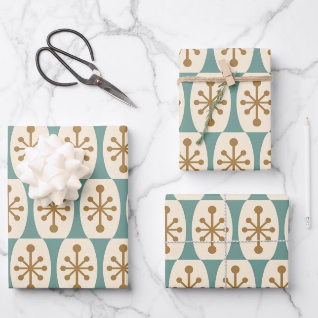 Mid Century Modern Starburst Pattern Wrapping Paper Sheets (Front)