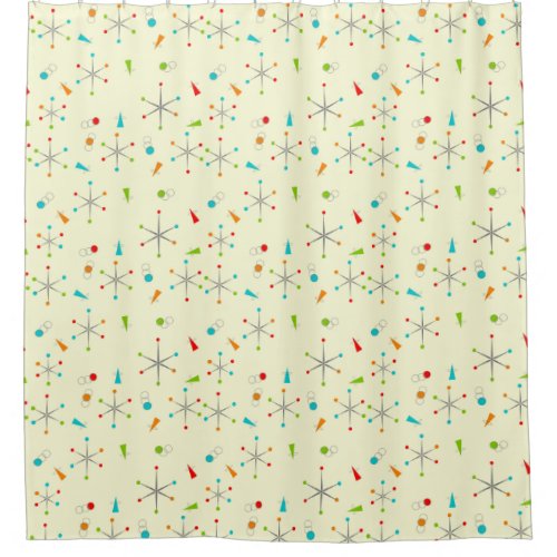 Mid-Century Modern Starburst Pattern Yellow Shower Curtain