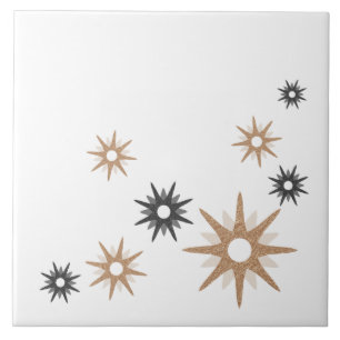 Mid-Century Modern Starburst Pink & Silver Ceramic Tile