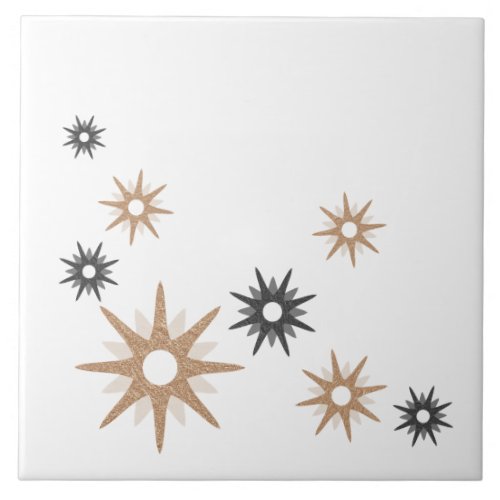 Mid_Century Modern Starburst Pink  Silver Ceramic Tile