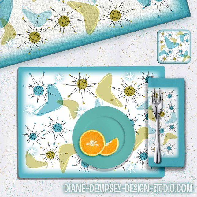 Mid Century Modern Starburst Place Mat (Create a Mid-Mod Table-scape with Starburst textiles and coasters.)