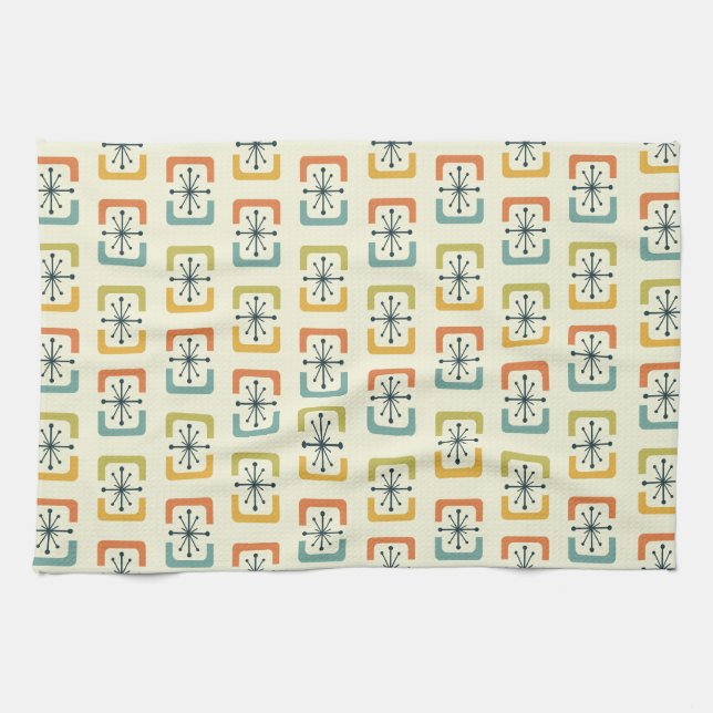 Mid Century Modern Starburst Shells Kitchen Towel (Horizontal)