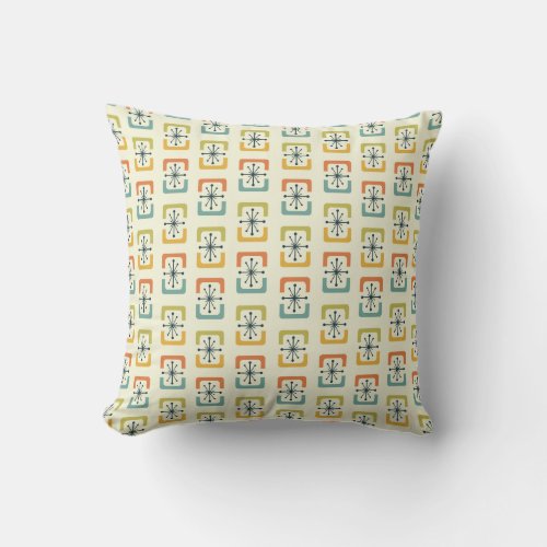 Mid Century Modern Starburst Shells Throw Pillow