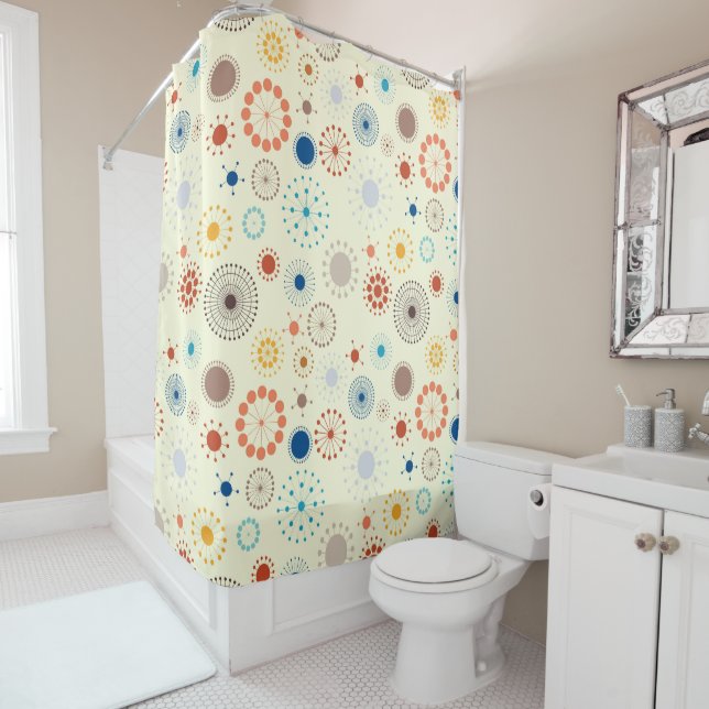 Mid Century Modern Starburst Shower Curtain (In Situ)