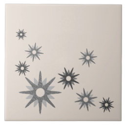 Mid-Century Modern Starburst Silver Ceramic Tile
