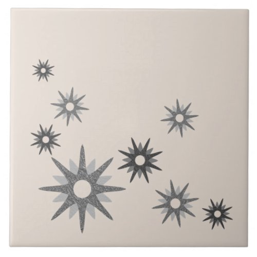 Mid_Century Modern Starburst Silver Ceramic Tile