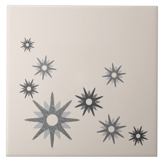 Mid-Century Modern Starburst Silver Ceramic Tile (Front)