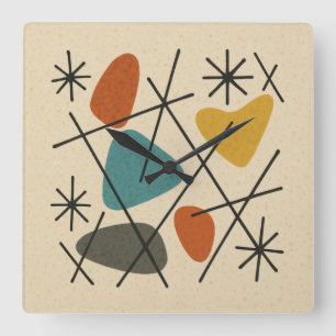Mid Century Modern Starburst Square Wall Clock